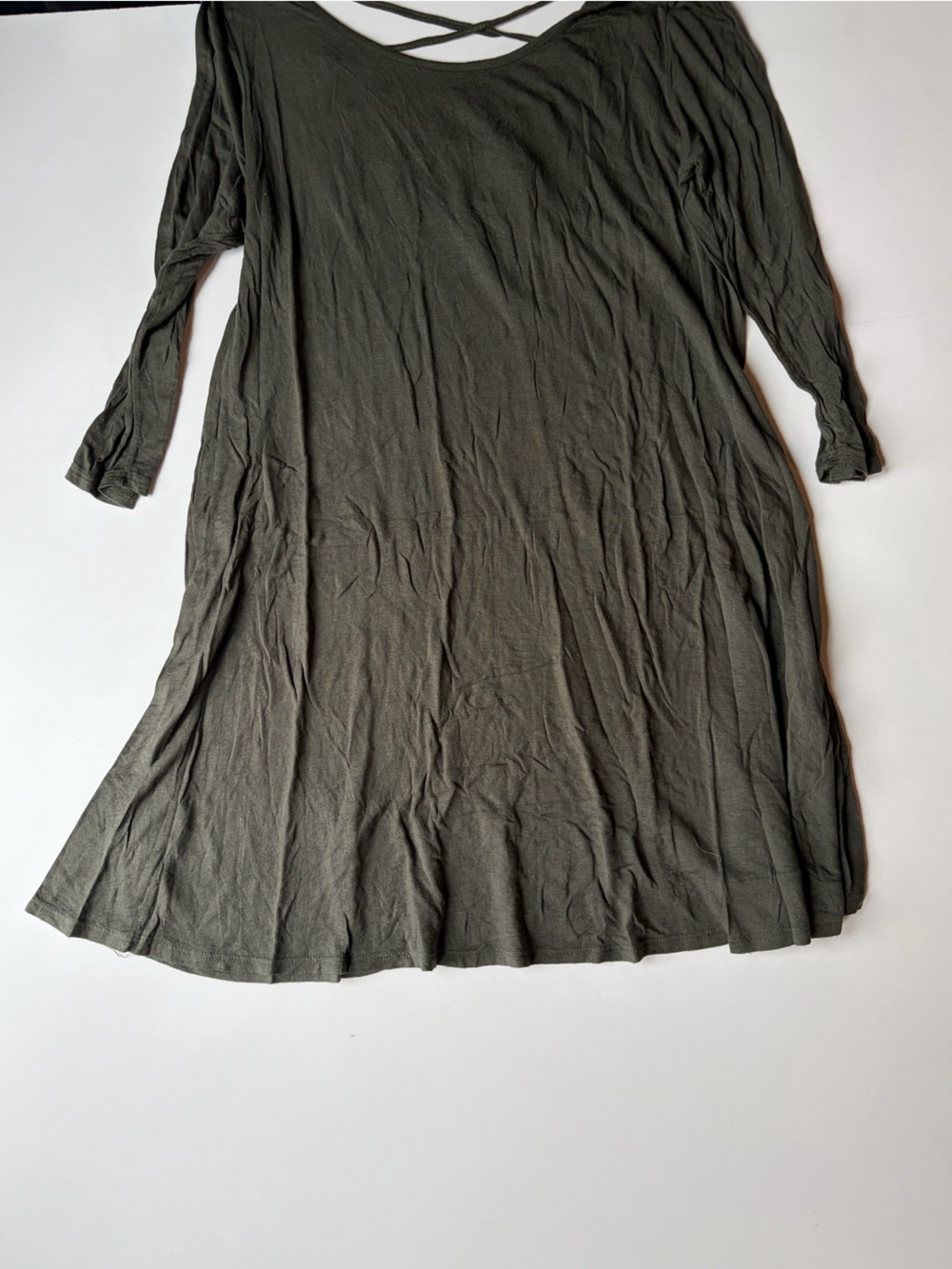 Heart Hips Olive Long Sleeve Swing Tunic with Crisscross Back